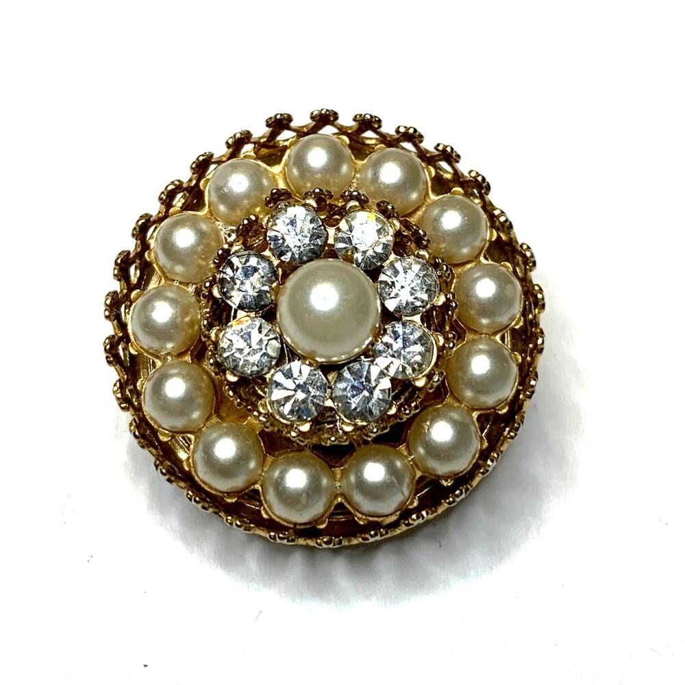 Vintage Coro Simulated Pearl and Rhinestone Brooch Signed